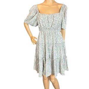 blu pepper Floral Puff Sleeve Tiered Midi Dress - Large - Cottagecore Country Dr